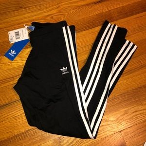 Adidas black and white 3 stripe legging